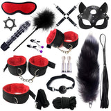 Wholesale prices Sex Toys Kits for couples PU Sex Bondage Set Handcuffs Sex Games Whip Gag Shackles Collar Fluff Stick Nipple Clamp