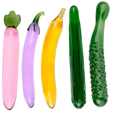 Wholesale prices Artificial Penis Anal Butt Plug Colored Glass Fruit Vegetable Dildos