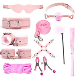 Wholesale prices Sex Toys Kits for couples PU Sex Bondage Set Handcuffs Sex Games Whip Gag Shackles Collar Fluff Stick Nipple Clamp